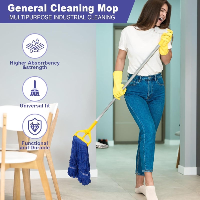 CARPOLY 3 Pack Heavy Mop Replacement Head,Commercial Industrial Grade Blue Cotton Ring Heads，for Heavy Commercial Industrial Residential Areas -Blue Cotton Looped Replace Mop Head (Deep Blue) - Image 3